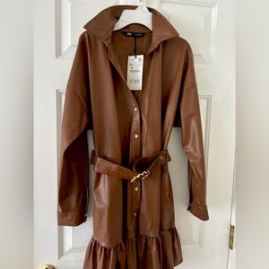 Zara brown leather belted dress